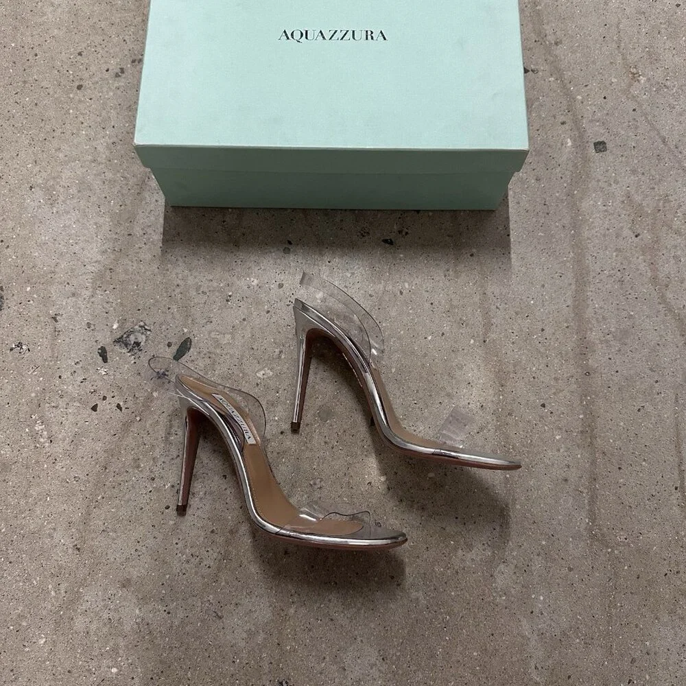 Aquazzura So Nude Plexi 105 Sandals Heels Silver - Picture 6 of 9